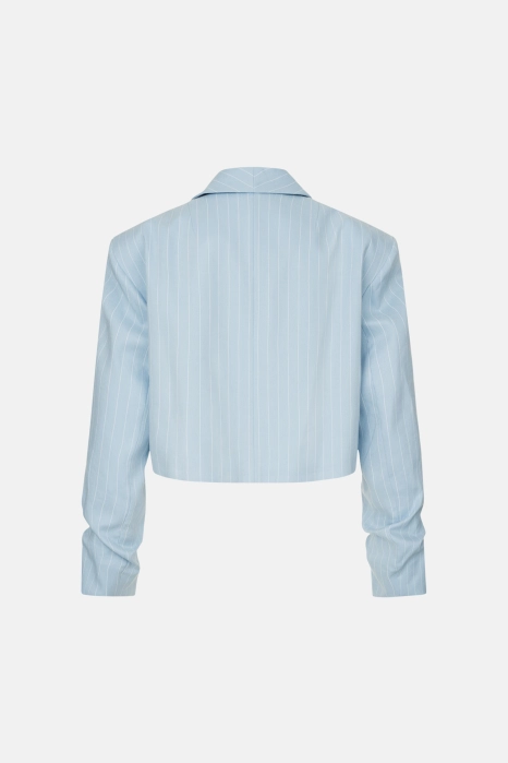 Cropped linen blazer with gathered details on the sleeves