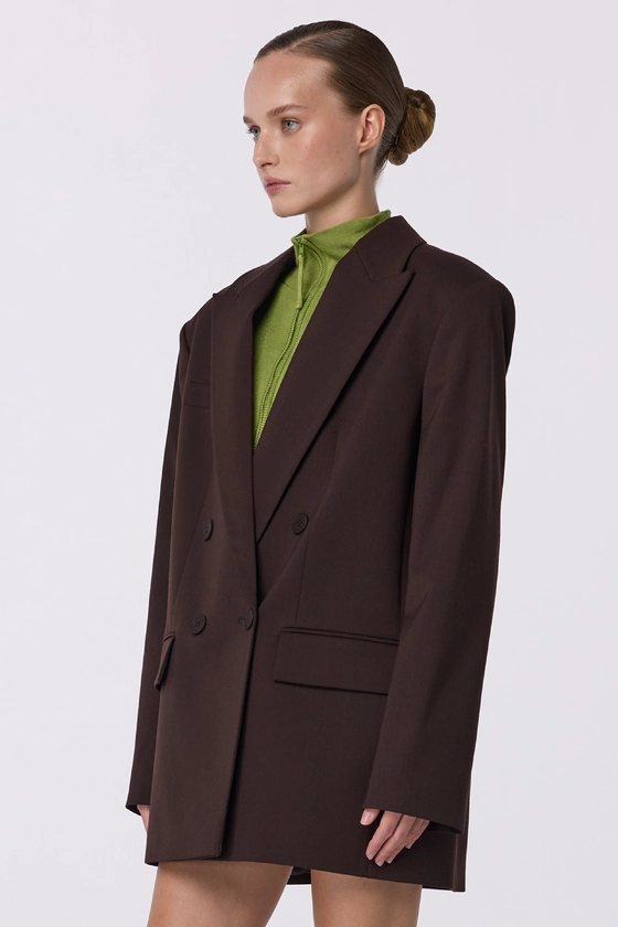 Oversized double-breasted wool blazer with shoulder pads - photo 5