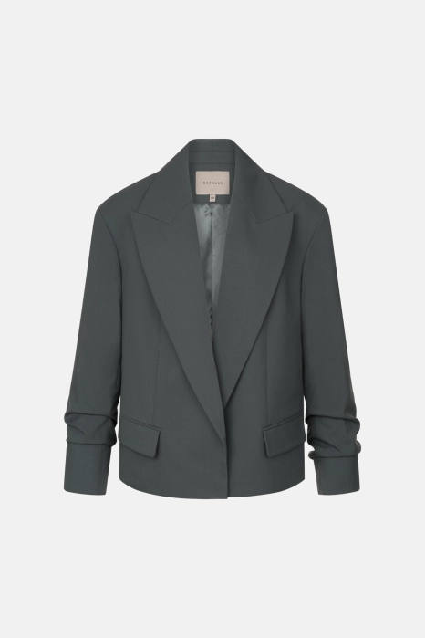 Oversized wool blazer with gathering on the sleeve