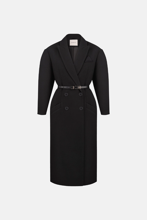 Double-breasted coat with accent shoulder - photo 1