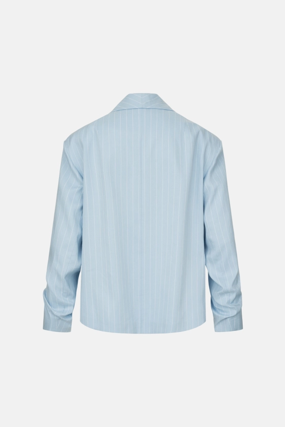 Oversized linen blazer with gathered details on the sleeves - photo 2