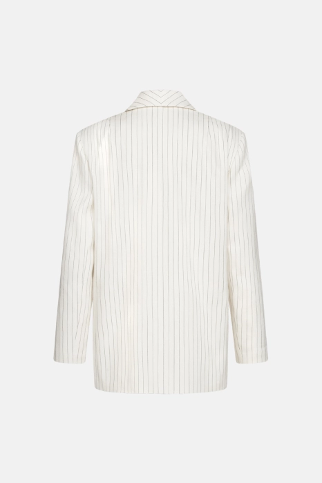 Oversized double-breasted linen blazer with shoulder pads