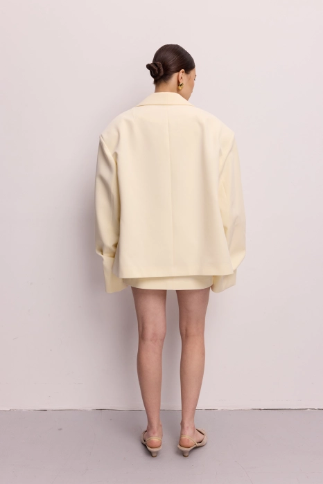 Oversized cotton blazer with gathered sleeves