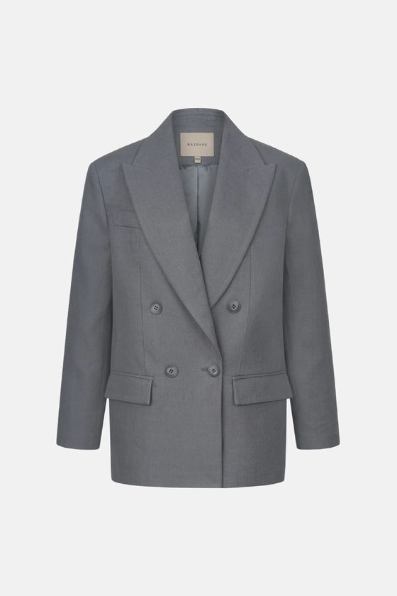 Oversized double-breasted linen blazer with shoulder pads - photo 1