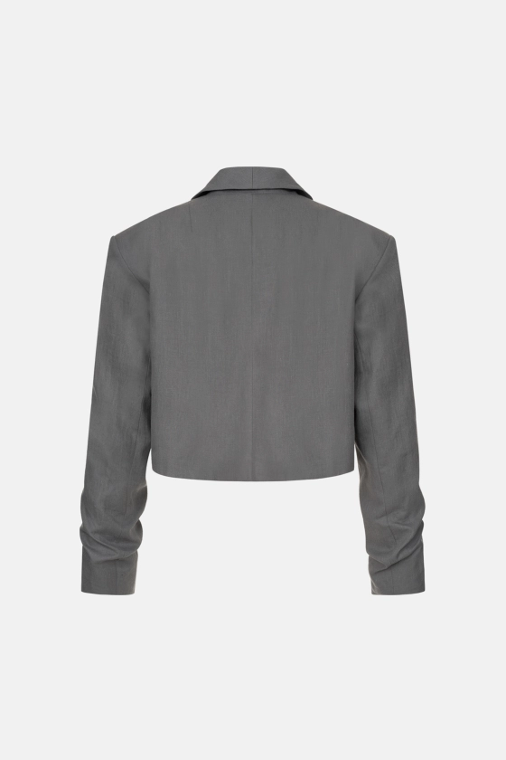 Cropped linen blazer with gathered details on the sleeves - photo 2