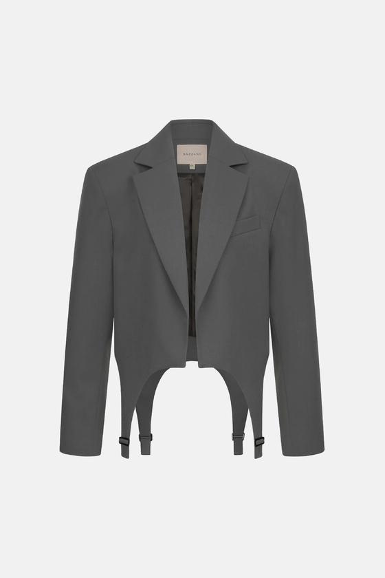 Woolen cropped blazer with garters - photo 1