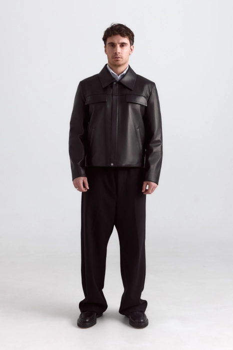 Leather jacket with flap pockets