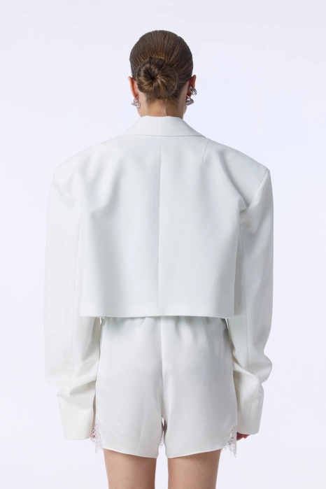 Cropped cotton blazer with gathered sleeves