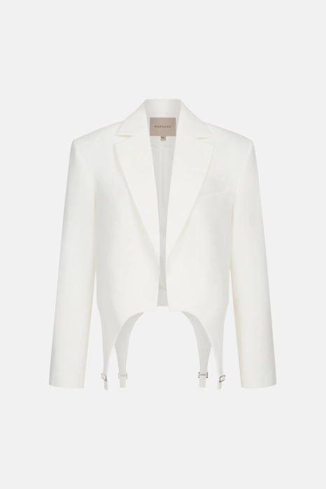 Crop cotton blazer with garter straps