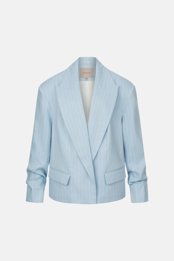Oversized linen blazer with gathered details on the sleeves - photo 1