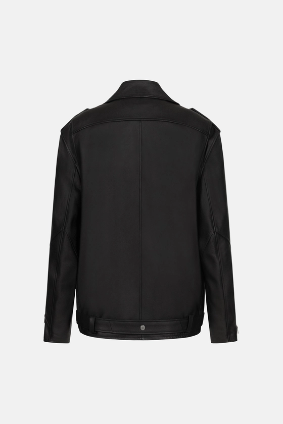 Leather jacket with shoulder pads and belt - photo 2
