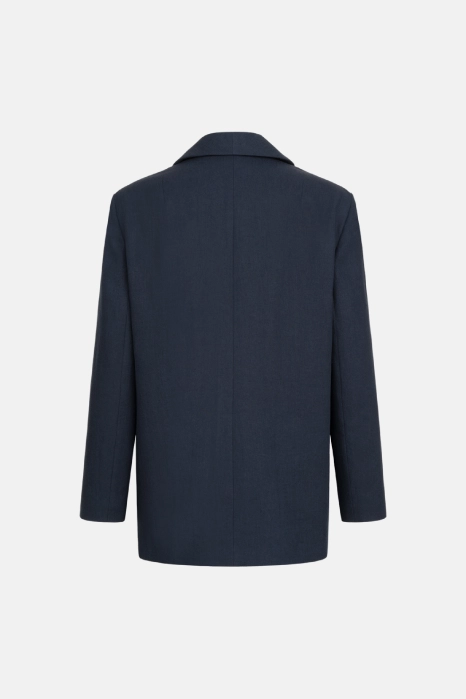 Oversized double-breasted linen blazer with shoulder pads