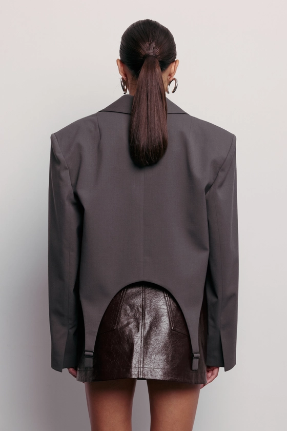 Woolen cropped blazer with garters - photo 4