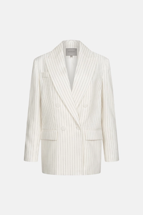 Oversized double-breasted linen blazer with shoulder pads