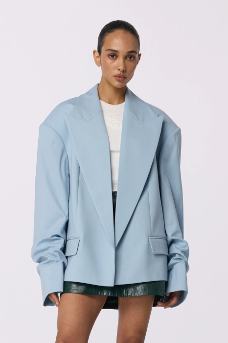 Oversized wool blazer with gathering on the sleeve