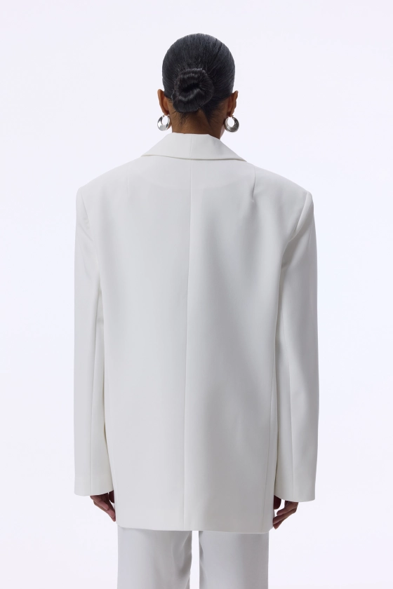Double-breasted cotton blazer with shoulder pads - photo 4