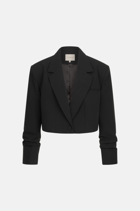 Cropped cotton blazer with gathered sleeves