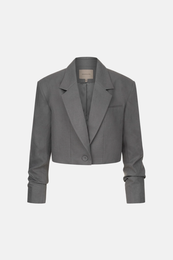 Cropped linen blazer with gathered details on the sleeves - photo 1