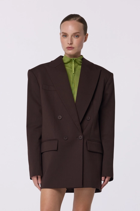 Oversized double-breasted wool blazer with shoulder pads