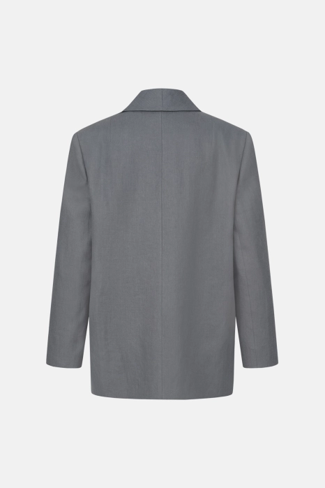 Oversized double-breasted linen blazer with shoulder pads