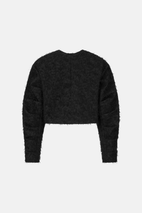 Fluffy bomber jacket with gathering on the sleeve