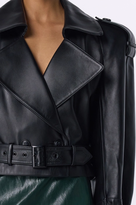 Leather jacket with shoulder pads