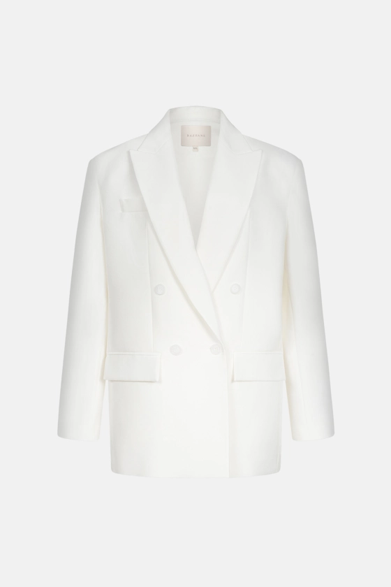 Double-breasted cotton blazer with shoulder pads - photo 1