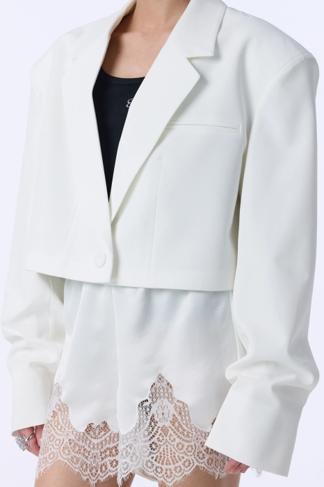 Cropped cotton blazer with gathered sleeves