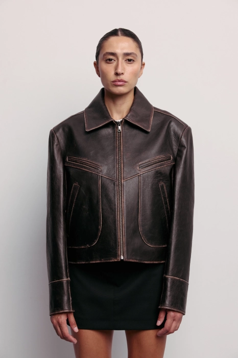 Leather jacket with natural scuffs