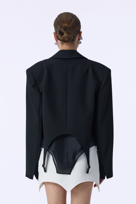 Crop cotton blazer with garter straps