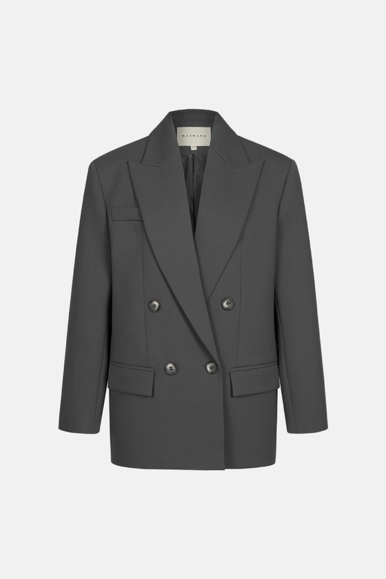Oversized double-breasted wool blazer with shoulder pads - photo 1