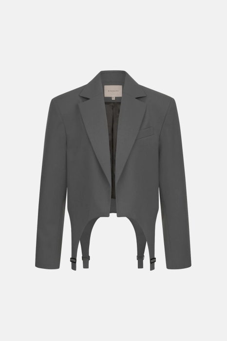 Woolen cropped blazer with garters