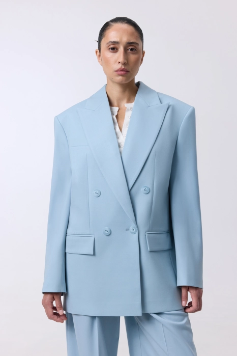 Oversized double-breasted wool blazer with shoulder pads
