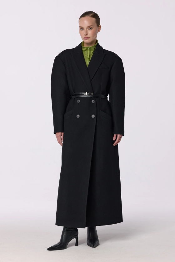 Double-breasted coat with accent shoulder - photo 3