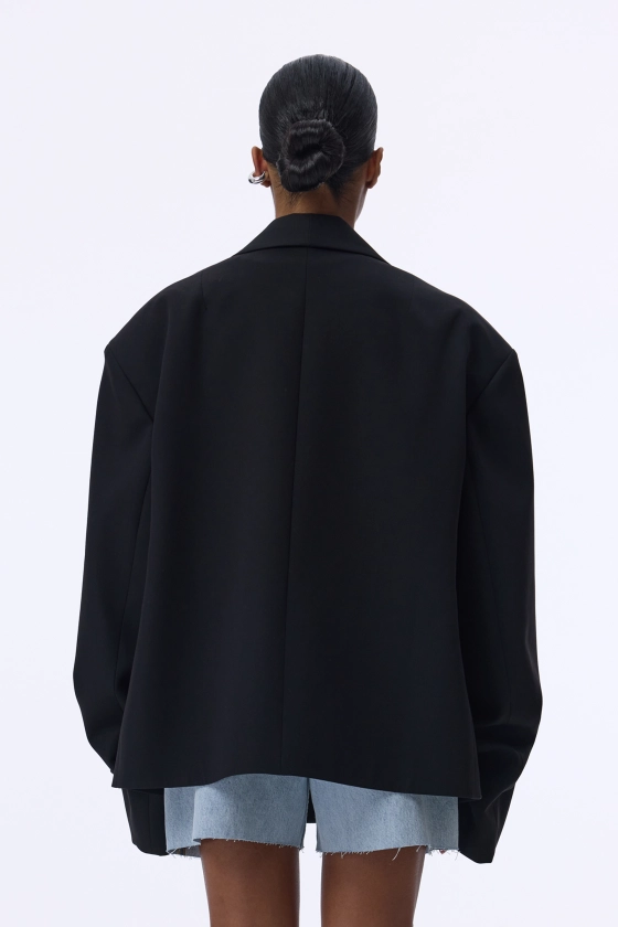 Oversized cotton blazer with gathering on the sleeve - photo 4