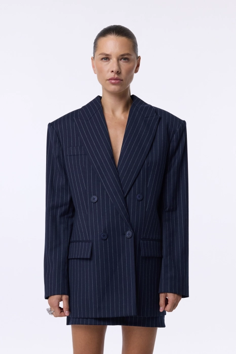 Oversized double-breasted wool blazer with shoulder pads