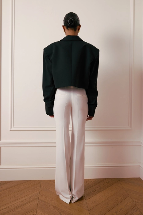Cropped cotton blazer with gathered sleeves