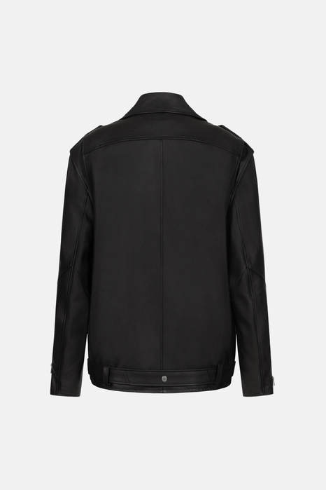 Leather jacket with shoulder pads and belt
