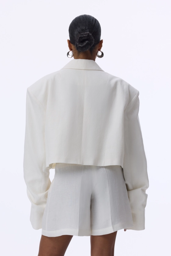 Cropped linen blazer with gathered details on the sleeves - photo 4