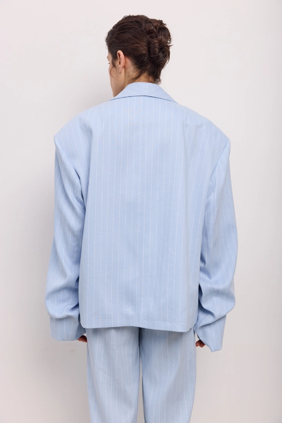 Oversized linen blazer with gathered details on the sleeves - photo 4