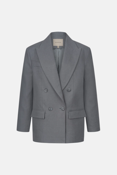 Oversized double-breasted linen blazer with shoulder pads