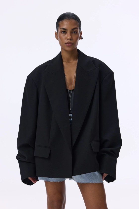 Oversized cotton blazer with gathering on the sleeve - photo 3