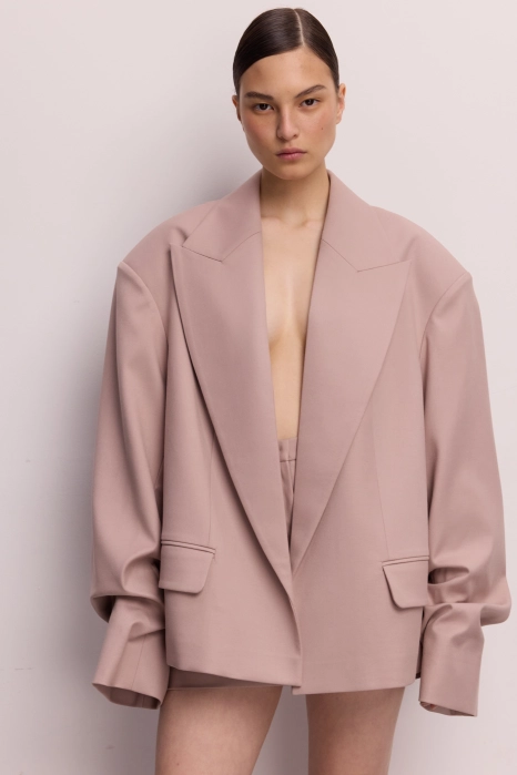 Oversized cotton blazer with gathered sleeves