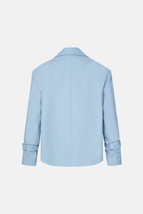 Oversized wool blazer with gathering on the sleeve