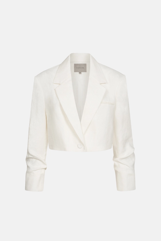 Cropped linen blazer with gathered details on the sleeves - photo 1