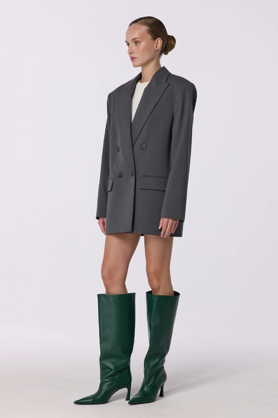 Oversized double-breasted wool blazer with shoulder pads - photo 5