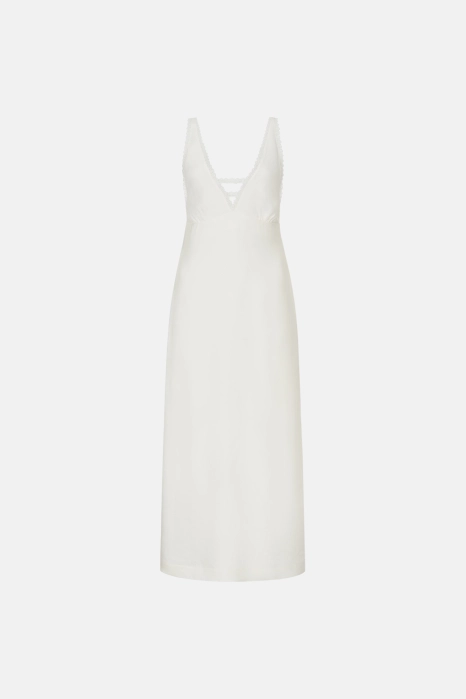 Midi dress with deep neckline and lace 