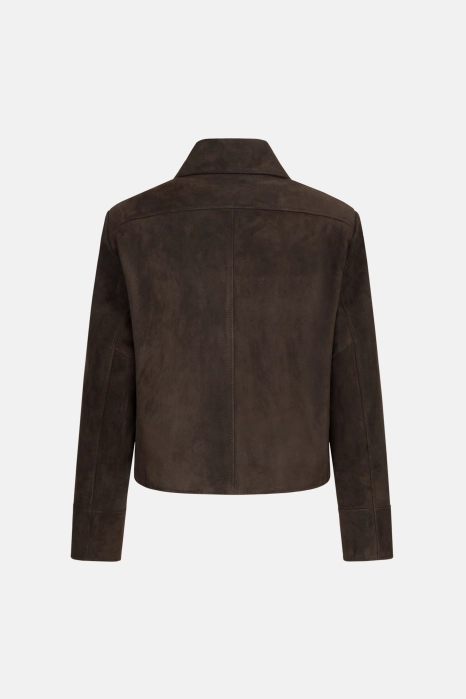 Leather jacket with slanting pockets