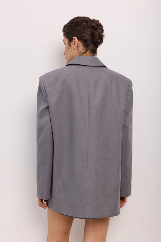 Oversized double-breasted linen blazer with shoulder pads - photo 4