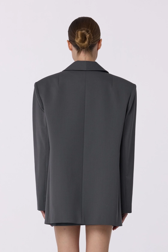 Oversized double-breasted wool blazer with shoulder pads - photo 4